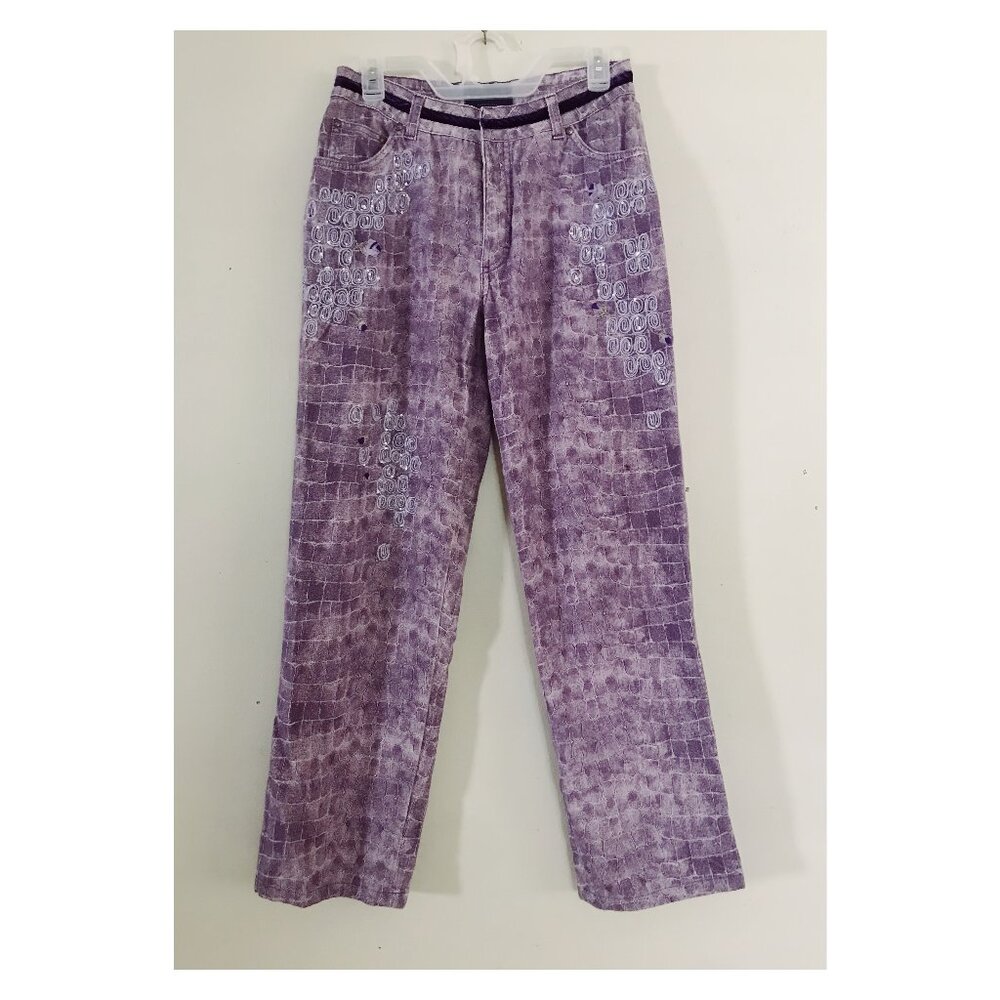 Blumarine 29x29 Y2K Lavender Print with Sequins and Embroidered Flowers Italy